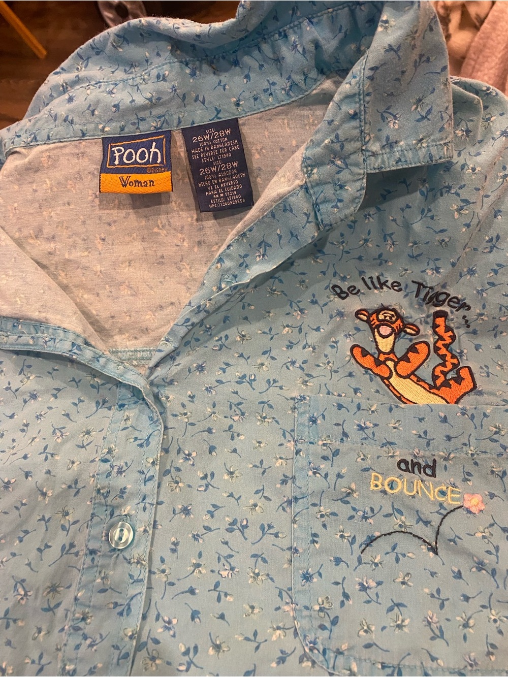 Vintage Disney Light Blue Tigger Embroidered Button-Down Shirt